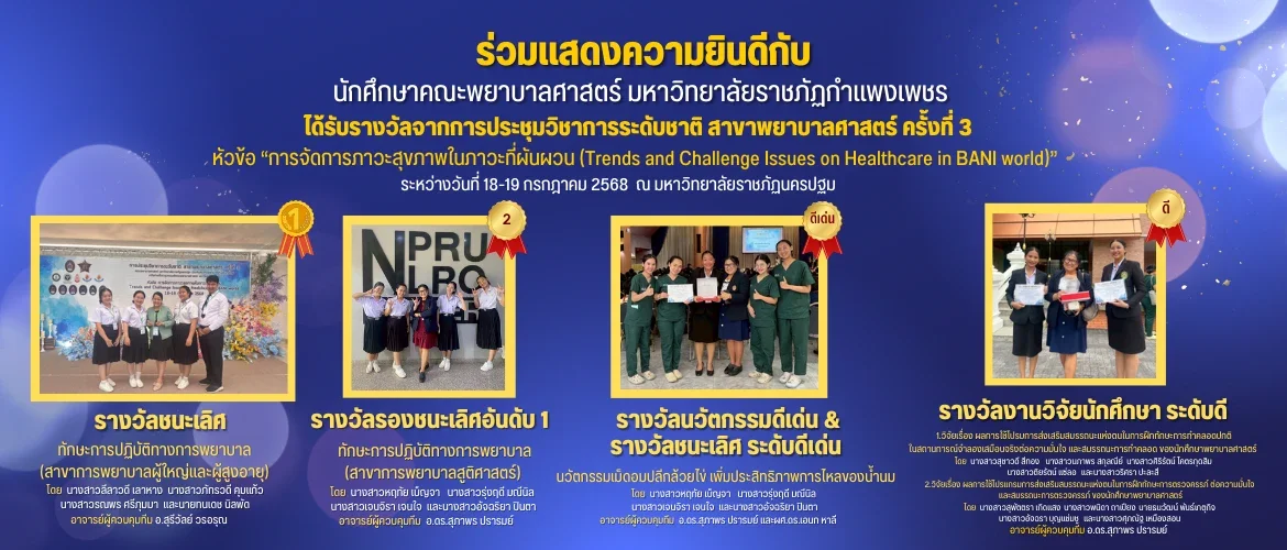 ร่วมแสดงความยินดีกับ นักศึกษาคณะพยาบาลศาสตร์ ได้รับรางวัลจากการประชุมวิชาการระดับชาติ สาขาพยาบาลศาสตร์ ครั้งที่ 3